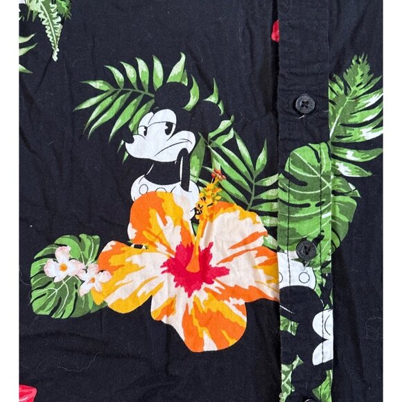 Mickey Mouse Shirt Black Hawaiian Shirt Men Sm Cotton Tropical Short Sleeve - Picture 2 of 7